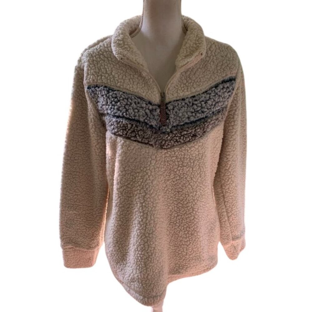 Original Weatherproof Vintage 1948 Pullover Fleece Cream and Blue Women's Medium